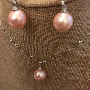 Pink Pearls Necklace and Earrings Set
